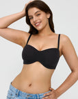Popilush? black push-up bra with removable straps, versatile for many outfits.