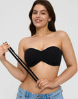 Popilush? black strapless push-up bra with removable straps, perfect for shapewear dresses and versatile outfits.