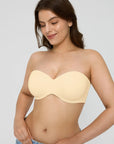 Popilush? Beige Strapless Push-Up Bra: Model wearing seamless shapewear, ideal for shapewear dresses and support.