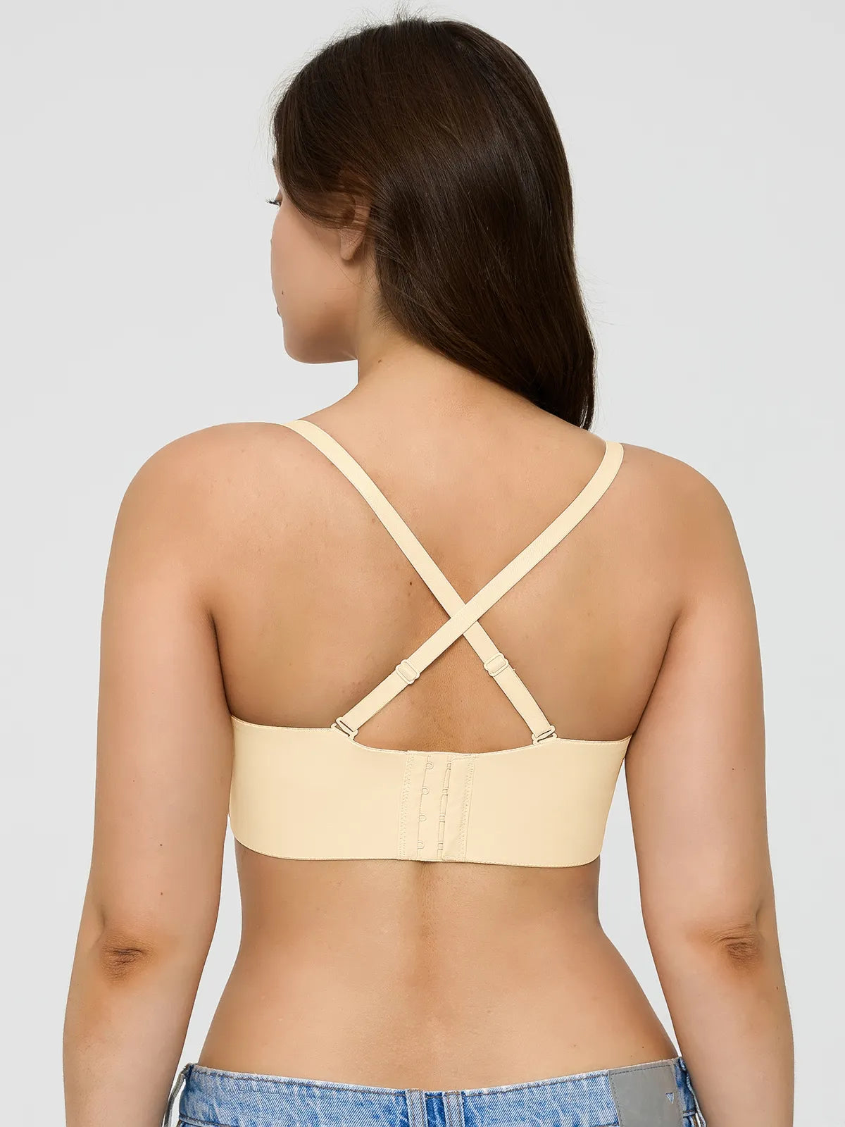 Popilush? beige push-up bra with removable straps. Seamless design and versatile, ideal for shapewear dresses.