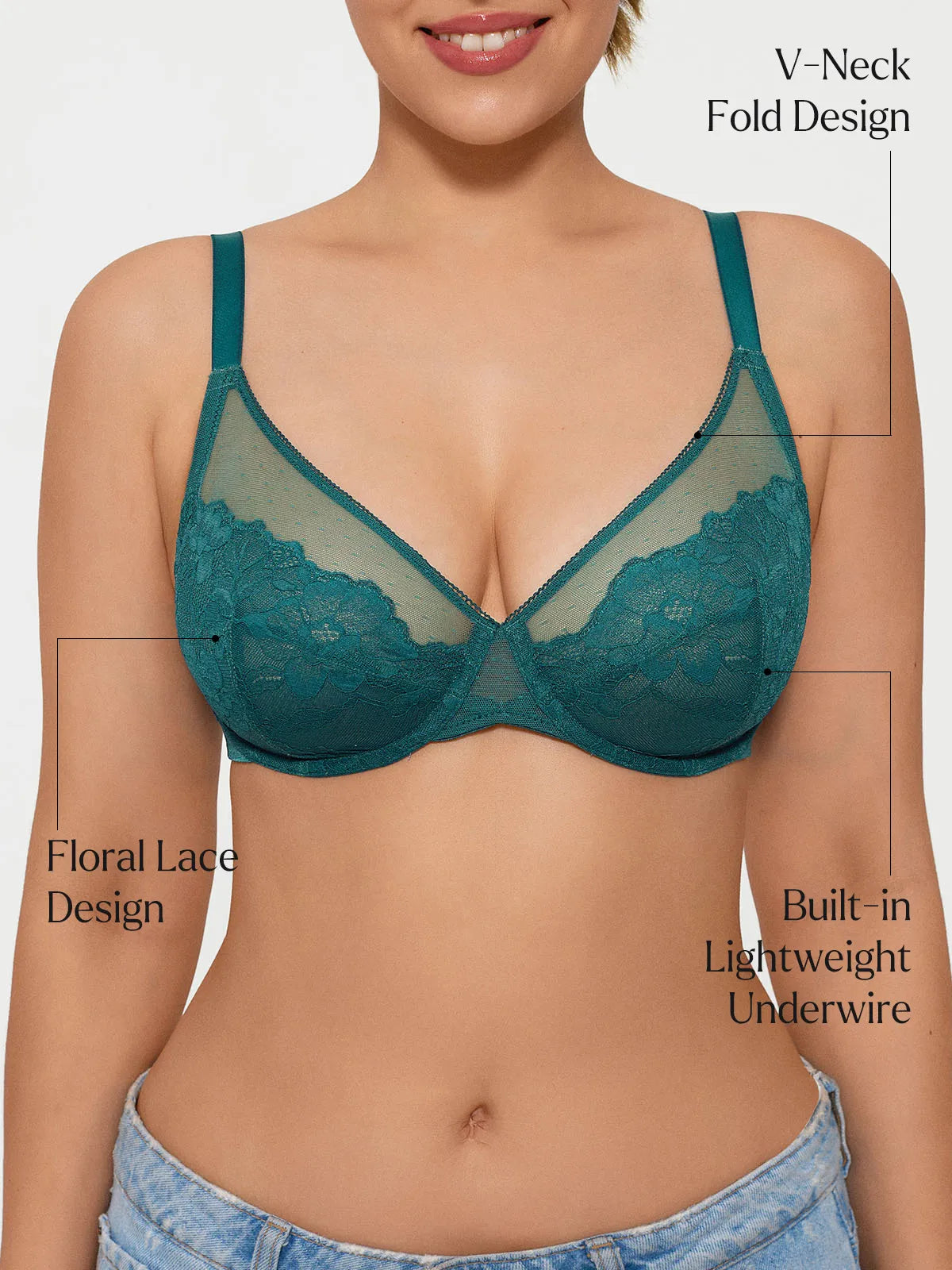Lightweight Underwire Minimizer Lace Mesh Bra