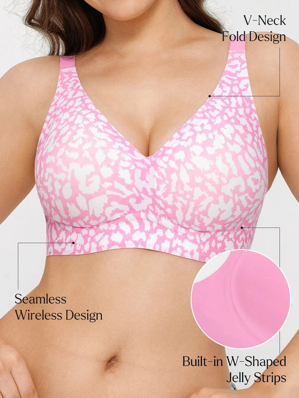 Seamless Wireless Jelly Leopard Support &amp; Push UP Bra Set