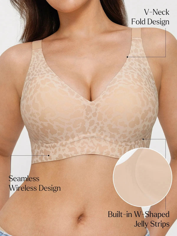 Seamless Wireless Jelly Leopard Support &amp; Push UP Bra Set
