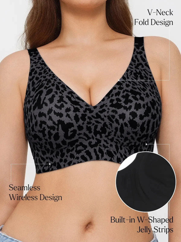 Seamless Wireless Jelly Leopard Support &amp; Push UP Bra Set